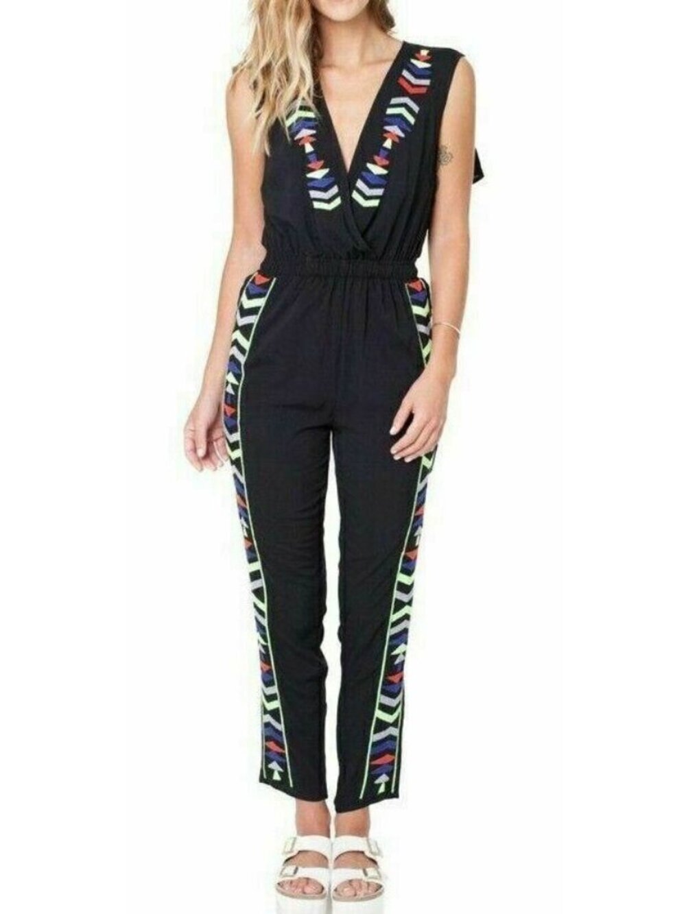 Tasi Malibu Ashley Embroidered Open Back Jumpsuit XS/S Boho